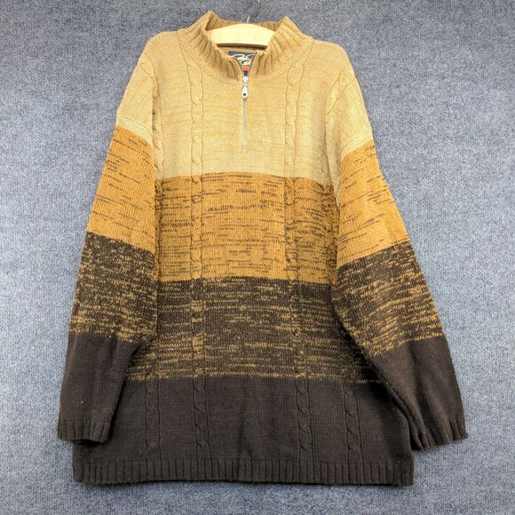 The Rugged Wear Men's 1/4 Zip Knit Sweater Brown Ombre XL Long Sleeve Acrylic - Picture 2 of 11